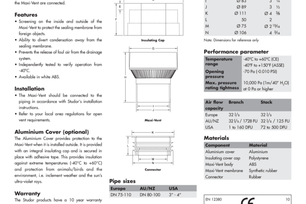 STUDOR - Specification Sheet - Maxi-Vent